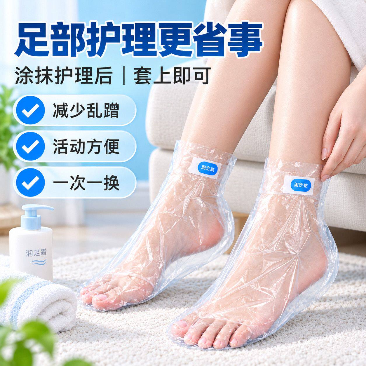 足膜一次性塑料鞋套加厚试鞋脚套长筒袜子脚裂足疗脚膜袜护理干裂