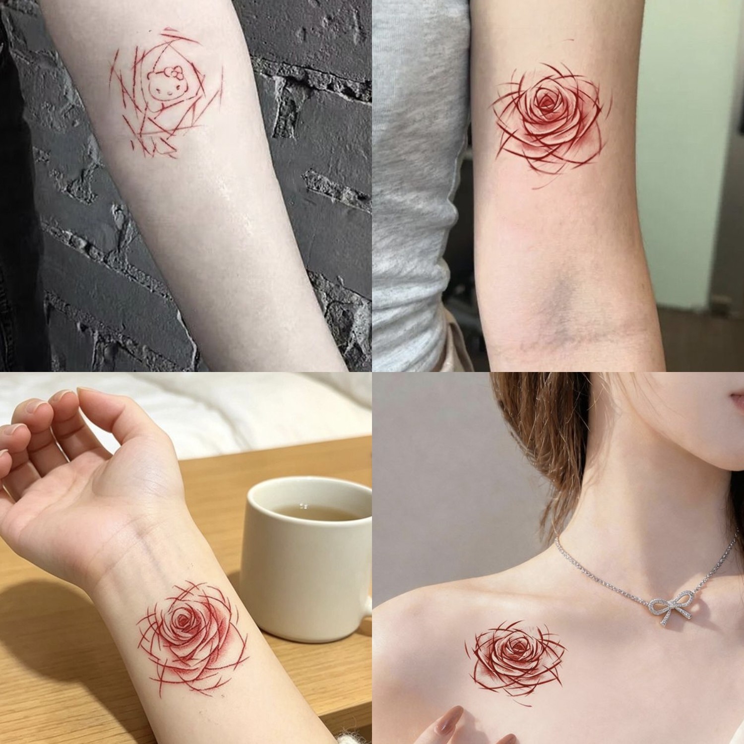 纯欲风刀刻玫瑰手腕彩色可爱纹身贴女防水持久辣妹逼真甜酷性感