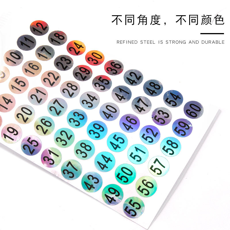 美甲指甲油胶数字贴号码贴编号镭射圆形顺序号标签不干胶防水贴纸