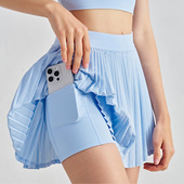 新款 运动百褶裙女防走光网球跑步健身假两件速干瑜伽服百褶短裙