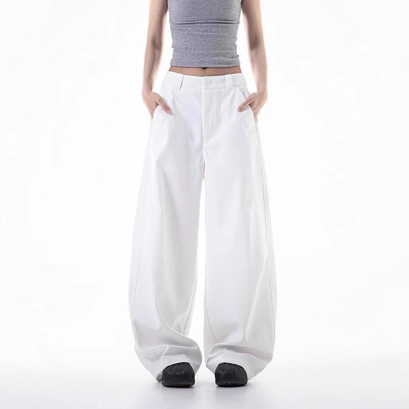 2026年新款白色弯刀西装裤子大码胖mm显瘦梨型身材高腰宽松阔腿裤