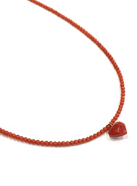 安伯曼日本制工18k金红色爱心小米圆珠跳动的心项链2mm左右
