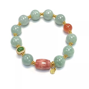 安伯曼925银隔珠红纹石桶珠高危翡翠如意基地绿手串12mm