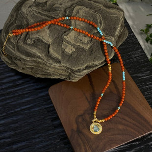 安伯曼翡翠葫芦危料圆饼川料南红绿松小米珠项链925银3mm