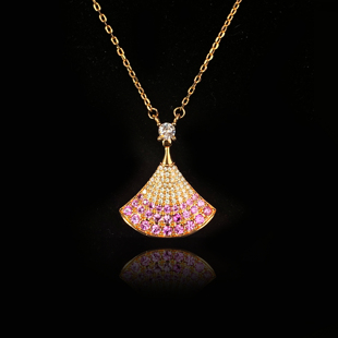 安伯曼大扇形裙子水晶镶嵌四爪项链925银镀金水晶渐变