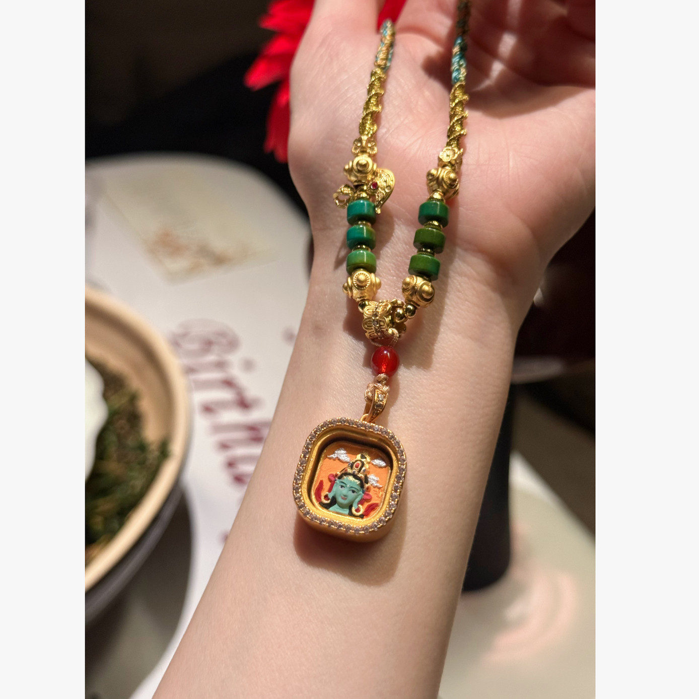 蒙松彩绘绿度母方牌编绳项链毛衣链,珠宝/钻石/翡翠,颈饰,淘宝优惠券,粉丝福利购,淘宝优惠卷