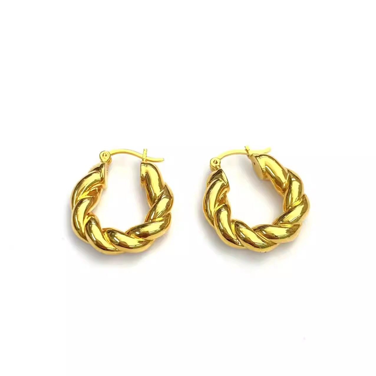 安伯曼18k金交叉粗麻花编织圈圈耳环简约款,珠宝/钻石/翡翠,耳饰,淘宝优惠券,粉丝福利购,淘宝优惠卷