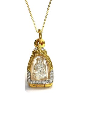 2533年龙婆卡贤纯银药师佛双色金铜壳工艺配银项链F牌大F会版