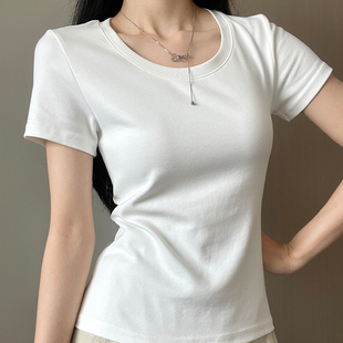 浅与书白色正肩t恤女内搭打底衫修身背心上衣吊带棉短袖款u领不透