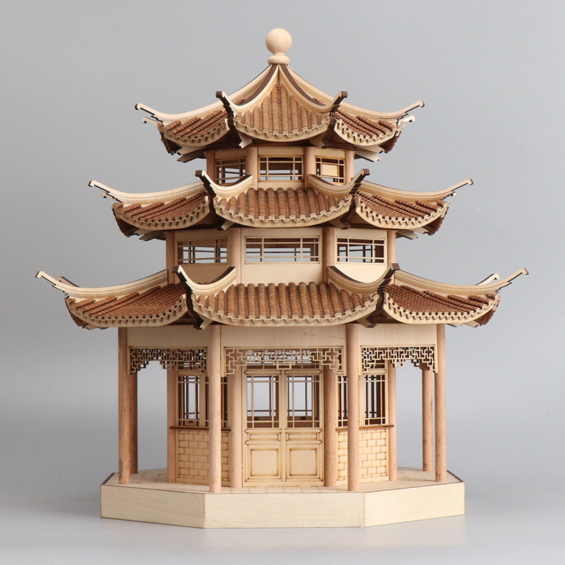 新中式古建筑三层八角亭样板房售楼处客厅玄关别墅家居装饰品摆件