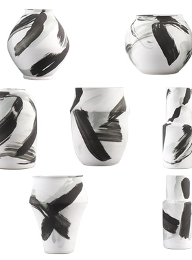 新中式风水墨陶瓷玄关酒柜装饰品