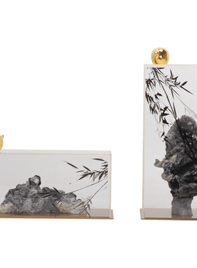 现代新中式创意山石电视玄关招财