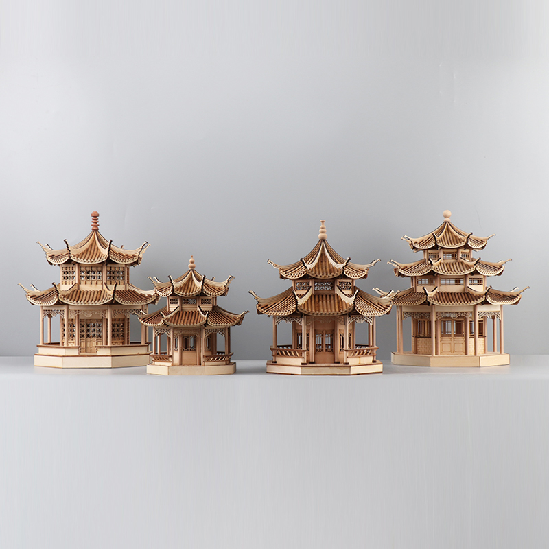 现代新中式创意古建筑八角凉亭家居客厅玄关软装饰品电视酒柜摆件