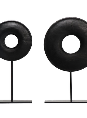 新中式创意碳化木圈摆件会所