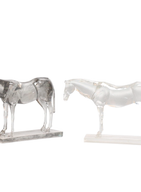 新中式风透明水墨马摆件博古架