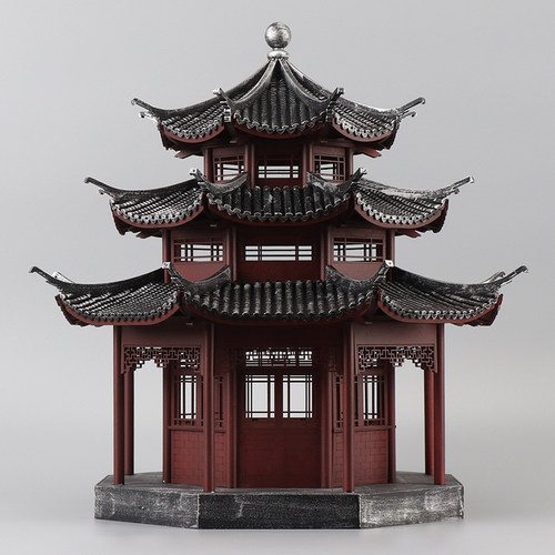 亲宜古典木建筑三层塔摆件