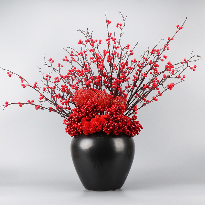 中式假花仿真花摆设样板房装饰品塑料花客厅发财果子餐桌花艺摆件