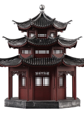 亲宜古典木建筑三层塔摆件