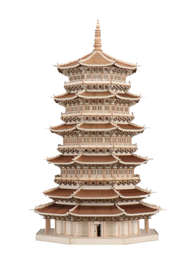 木新中式玄关雕塑台古建筑摆件
