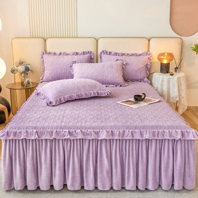 二合一床笠式床裙单件保暖牛奶绒防滑保护罩夹棉加厚珊瑚绒床套罩,床上用品,床裙,淘宝优惠券,粉丝福利购,淘宝优惠卷