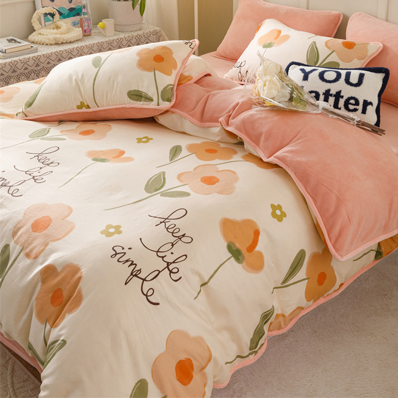 秋冬田园风全棉加绒被套单件ab纯棉一面牛奶绒单面珊瑚绒保暖被罩