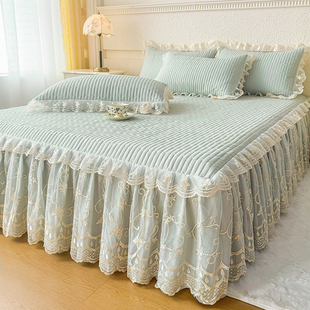 夹棉床裙式 通用 床罩单件高档公主花边田园风加棉床罩床套1.8m四季
