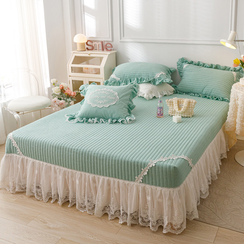 纯色全棉水洗棉床裙三件套四季通用夹棉加厚纯棉花边单件防滑床罩,床上用品,床裙,淘宝优惠券,粉丝福利购,淘宝优惠卷