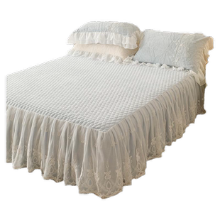 高端夹棉牛奶绒床裙式床罩单件加厚水晶绒保暖珊瑚绒防滑床盖床套