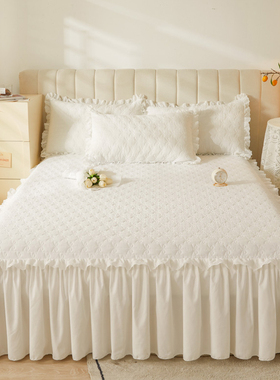 防滑纯白色夹棉床笠式床裙款二合一体全包床罩床套四季通用保护套