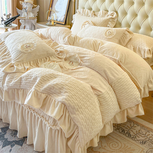 法式高端奢华A类雕花牛奶绒床盖款四件套夹棉加厚被套床单保暖冬