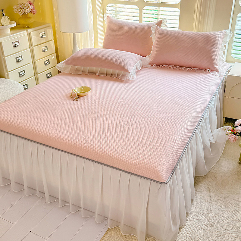 夏天纯色A类凉感豆豆冰丝席三件套可机水洗床裙款凉席空调软席子,床上用品,冰丝席,淘宝优惠券,粉丝福利购,淘宝优惠卷