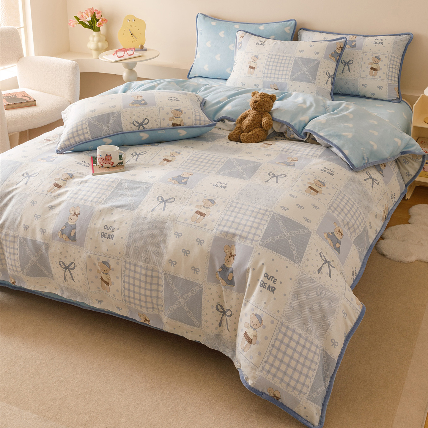 纯棉被套ab面全棉牛奶绒秋冬款