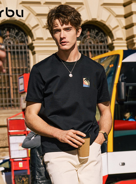 MrBu布先生短袖男款黑色印花T恤纯棉正肩圆领时尚简约新品GT16310