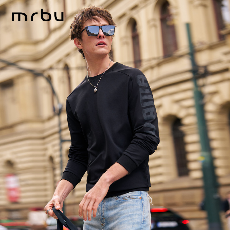 MrBu布先生贴身薄卫衣圆领黑色男