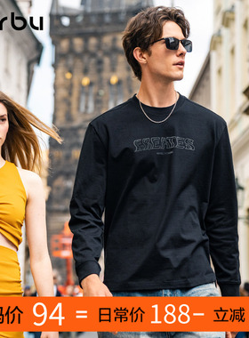 MrBu布先生长袖T恤衫男字母印花秋冬宽松圆领上衣黑色KT15671断码