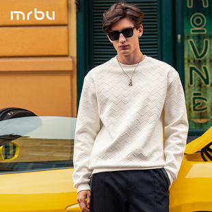 宽松上衣简约KT01916 T恤男士 MrBu布先生圆领卫衣白色针织衫 长袖