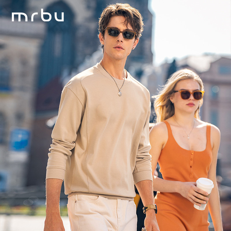 MrBu布先生贴身薄卫衣男圆领套头廓形春秋马鞍肩长袖上衣KT15685