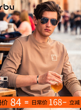MrBu布先生长袖T恤男款印花圆领上衣咖色打底衫简约KT01897断码