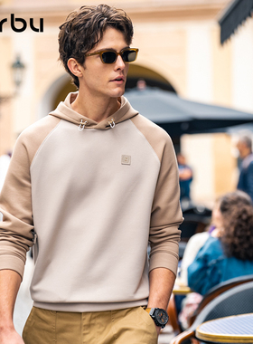 MrBu布先生带帽卫衣男款撞色插肩袖宽松上衣秋冬美式休闲KT15732