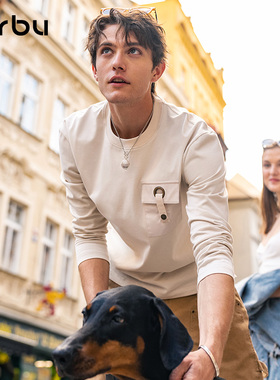 MrBu布先生圆领T恤纯棉男款秋冬宽松版简约时尚卫衣长袖上衣断码