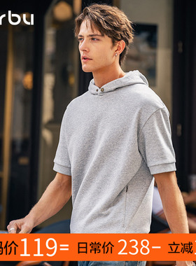 MrBu布先生卫衣连帽男款五分短袖灰色打底宽松T恤减龄KT15729断码
