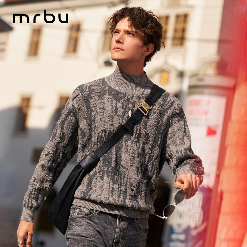 MrBu布先生高领花毛衣做旧时尚男针织衫长袖上衣2025新款KT16652,男装,针织衫/毛衣,淘宝优惠券,粉丝福利购,淘宝优惠卷