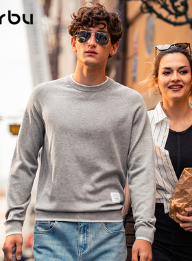 MrBu布先生圆领纯棉长袖针织毛衣男款卫衣插肩袖灰色上衣BT12306