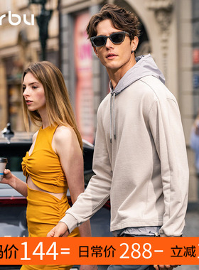 MrBu布先生贴身薄卫衣男户外机能风撞色拼接连帽长袖KT15690断码