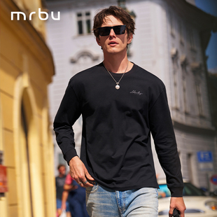 MrBu布先生简约字母印花宽松上衣圆领长袖T恤衫男士KT16559