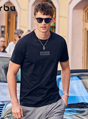 MrBu布先生植绒字母印花男士短袖T恤潮流男长绒棉白色半袖GT00727