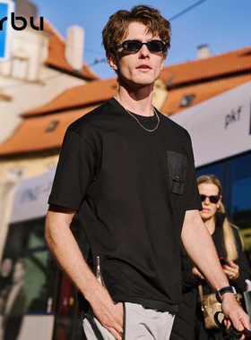 MrBu布先生短袖t恤新款男装夏季黑色时尚口袋全棉透气上衣GT16380