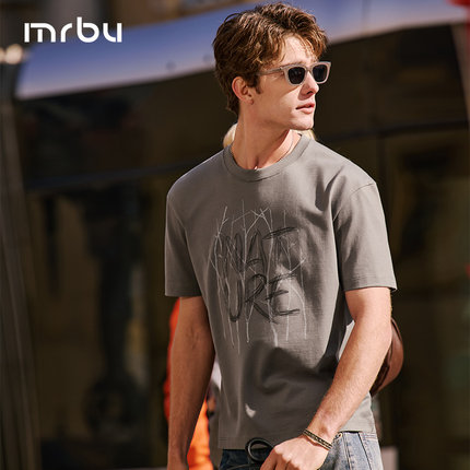MrBu布先生短袖t恤男2025新款宽松字母上衣圆领重磅透气夏GT16500
