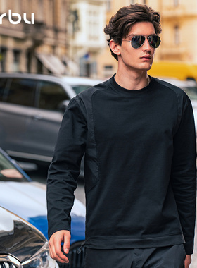 MrBu布先生卫衣男款圆领秋冬宽松长袖T恤下摆抽绳时尚拼接KT01902