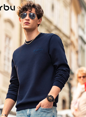 MrBu布先生圆领卫衣男款字母刺绣印花秋冬长袖上衣深蓝色KT01918